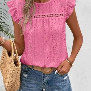 New Pink Eyelet Lace Women's Top